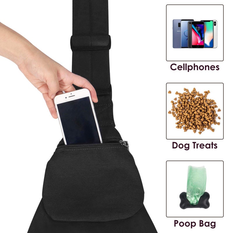 Lukovee Pet Sling, Hand Free Dog Sling Carrier Adjustable Padded Strap Tote Bag Breathable Cotton Shoulder Bag Front Pocket Safety Belt Carrying Small Dog Cat Puppy Machine Washable (Black, M) - Image 4